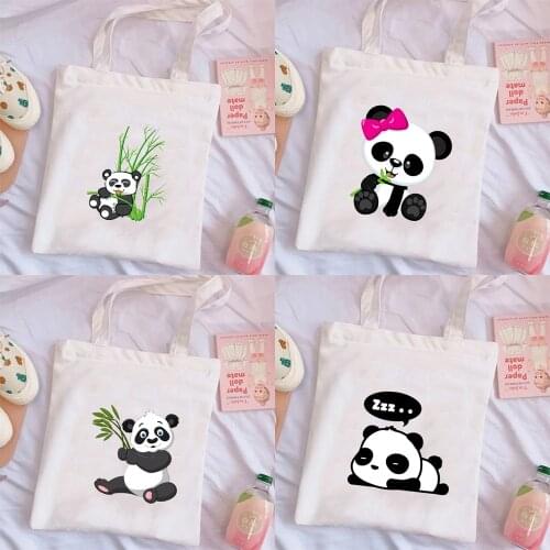 Panda Cartoon Cute Animal Print Ladies Shoulder Bag Canvas Tote Bag Harajuku Organizer Women Eco Reusable Handbag Travel Bags