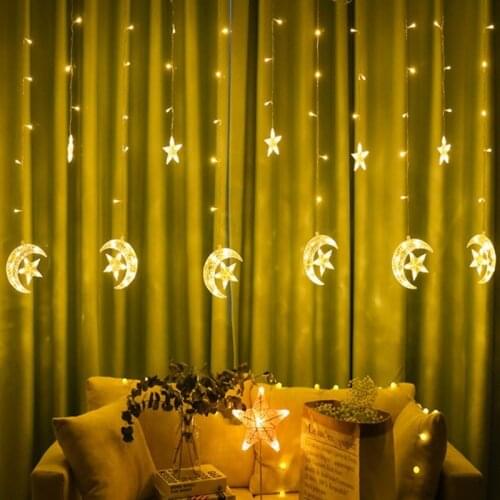 LED Moon Star LED Garland Curtain Fairy Lights String for Christmas New Year Wedding Party Home Room Ramadan Decorations Lights