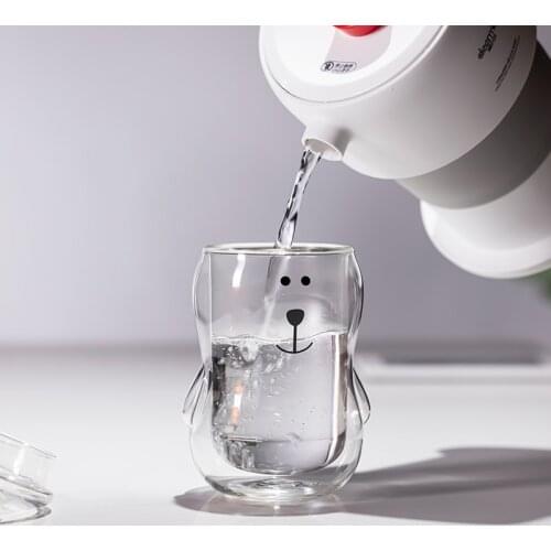 Heat-resistant Double Wall Glass Cup Bear Shaped Wine Beer Glass Espresso Coffee Cup With Lid Home Bar Transparent Drinkware