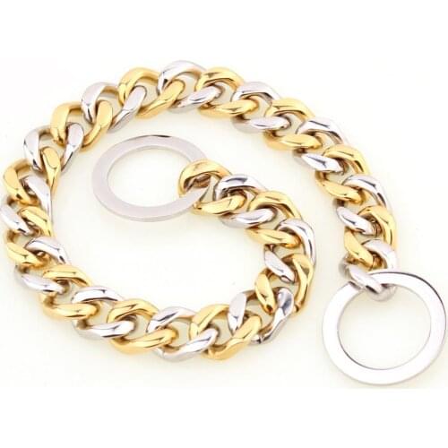 Tiasri Dog Chain Belt Gold Color Thick Stainless Steel Dog Collar Small Medium Large Dogs Choker 14mm Slide Adjustable Chain