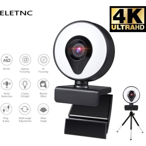 Webcam 4K 2K 1080P With Microphone Auto Focus Web Camera 3 Grades Ring Light Beautify Lighting Video For Live Broadcast Web Cam