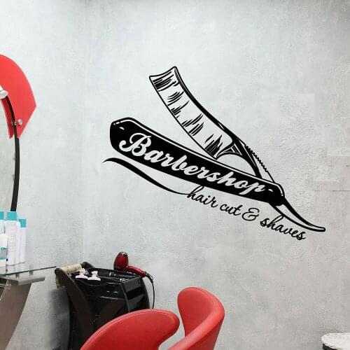 Vinyl Wall Decal Barbershop Logo Straight Razors Hairdresser Wall Stickers For Hair Salon Window Decor Removable Mural C651
