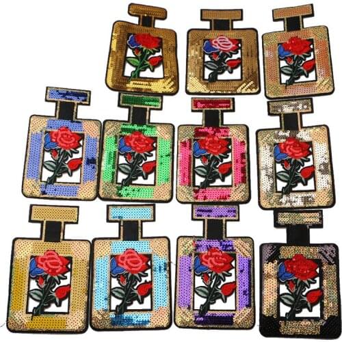 Rose colorful perfume bottles sequins icon embroidery Applique Patches For kawaii clothes DIY Iron on Badges on a backpack