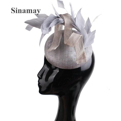 High Quality 4 Layer Sinamay Fascinator Hat For Women Elegant Formal Dress Chuch Headwear With Fancy Feather Hair Accessories