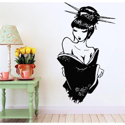 Japan Geisha Wall Decal Geisha Vinyl Wall Sticker Girl Manga Oriental Girl Japanese Home Decor Art Bedroom Decor Design C342