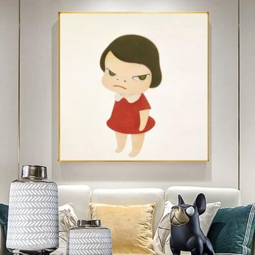 Japanese Painter Nara Yoshitomo Cartoon Oil Painting Hand Made On Canvas Graffiti Art Oil Painting For Kids Wall Decoration