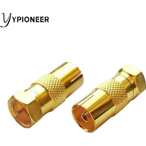 YPioneer C20128 2pcs Gold Plated F Male to TV Female RF Connector F Type to TV Aerial Coaxial Adapter Screw Type Connector