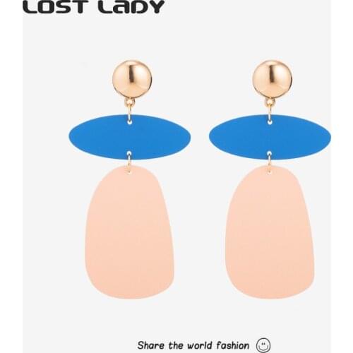 Lost Lady Korean New Long Geometric Round Dangle Earrings Statement Solid Earrings For Women Wedding Friend Gift Party Jewelry