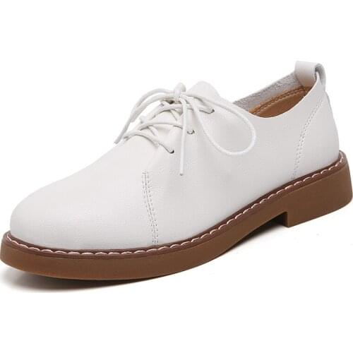 Women Oxfords Spring/Autumn Flat Shoes for Women Genuine Leather Casual Flats Ladies Lace Up Solid Femme 2021