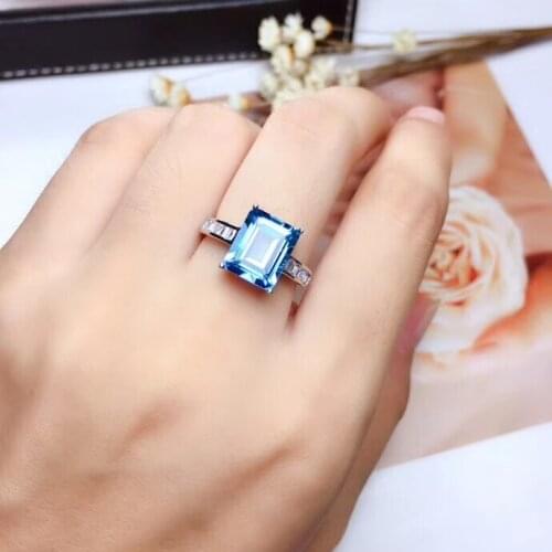 Grace square Pillow Natural blue topaz gem Ring S925 Silver Natural gemstone Ring Chinese style Women party gift Ring Jewelry