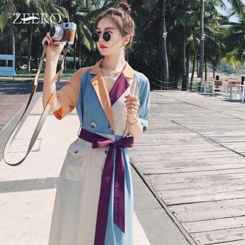 2021 Summer Office Lady Women Dress Patchwork Shirt Dress Chic Office Notched Collar Ladies Maxi Dresses Button Up Female Robe