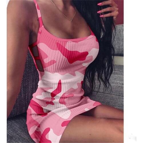 Summer Dress Women Clothing Sling Camouflage Print Mini Dresses Fit Skinny Sleeveless Pencil Dress For Woman Vestidos Femme Robe