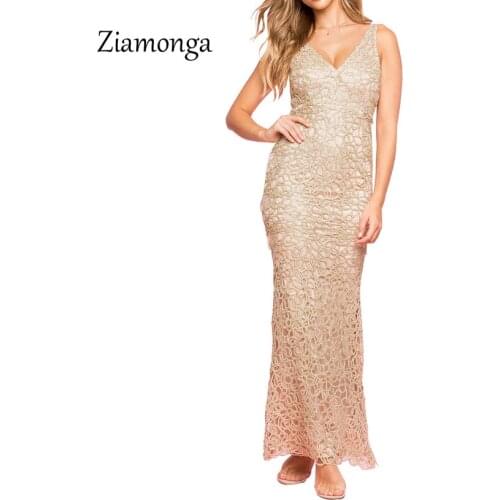 Ziamonga Backless 2019 Long Maxi Dresses Women Evening Party Floral Lace Dress Elegant Sexy V Neck Formal Party Dresses Summer