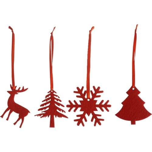 12 Pieces Red Christmas Fabric Hanging Tags Pendant Tree Snowflake Elk Xmas Ornament