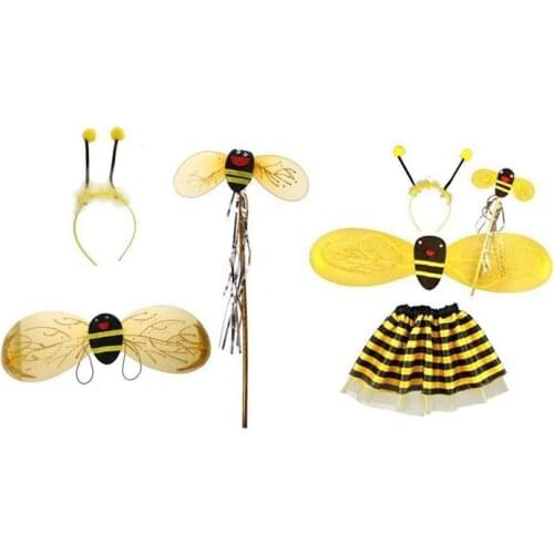 4Pc Bumble Bee Honey Girls Kids Fairy Halloween Fancy Dress Up Party Costume