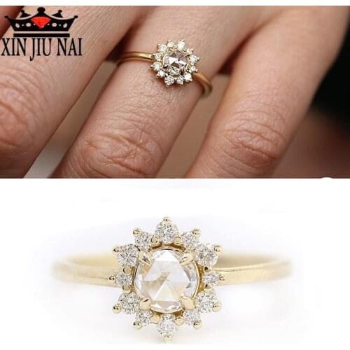 925anillos Silver 14k Gold Magic Stone Sun Flower Ring 2 Carat Wedding Talking Yellow Champagne Starry Ring Female Jewelry
