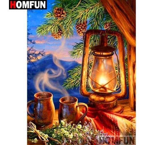 HOMFUN Full Square/Round Drill 5D DIY Diamond Painting "Light cup flower" 3D Diamond Embroidery Cross Stitch Home Decor A19111