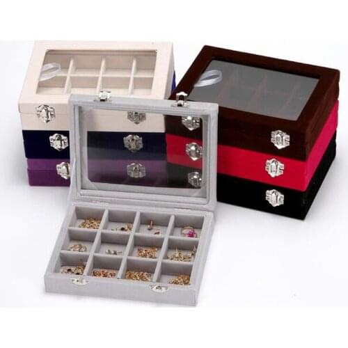 12 Grids Velvet Jewelry Box Rings Earrings Necklaces Makeup Holder Case Choker Organizer Women Jewelery Storage Black Red etc