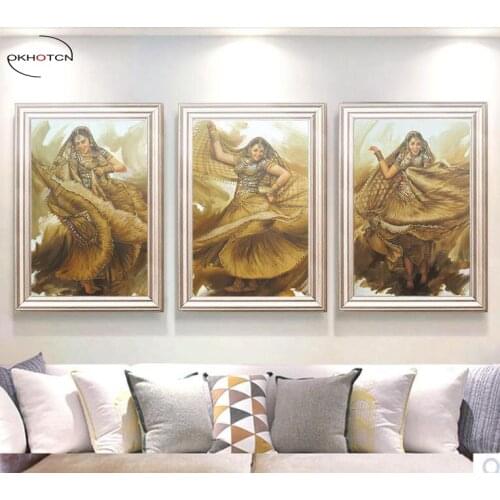 Unframed 3 Pieces/Set Indian Dancing Beauty Figure Painting Canvas Wall Art HD Prints Pictures For Living Room
