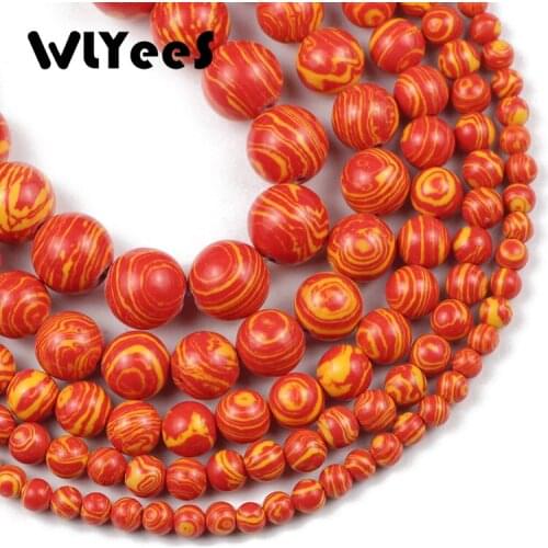WLYeeS Orange malachite Stone bead synthesis Round Loose Spacer Beads For Jewelry Making DIY Bracelet Necklace 15" 4 6 8 10 12mm