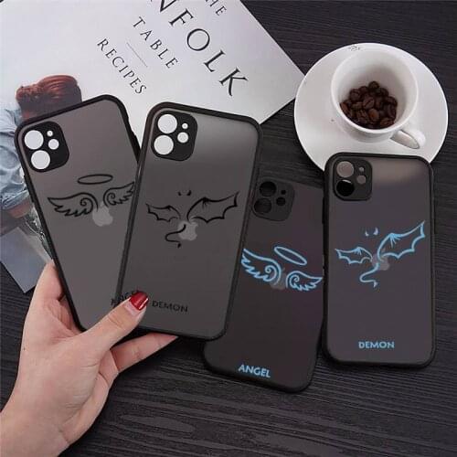 Phone Case For iphone 12 11 8 7 plus mini x xs xr pro max Demon Angel Couple BFF Cartoon matte transparent cover