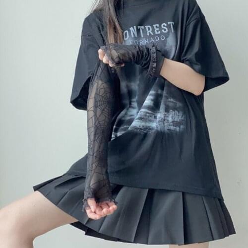 Black Vintage Spider Net See-through Cosplay Gothic Gloves Sunscreen Long Arm Gloves Holloween Dark Punk Glove Girls Jk Gloves