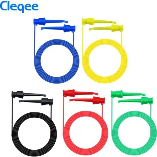 Cleqee P1520 5pcs Multimeter Electrical Testing Dual SMD IC Test Hook Lead Silicone Cable 50cm 5colors