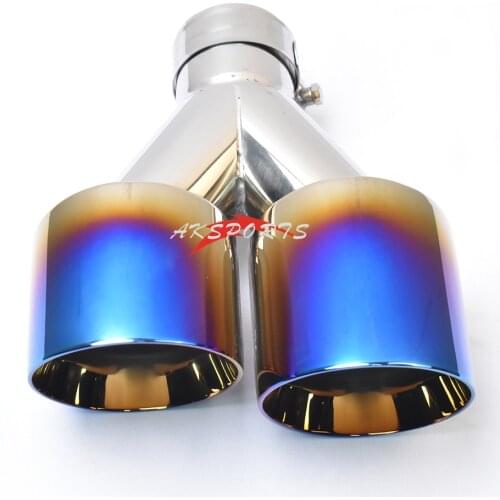 Dual Burnt Blue Exhaut Pipe Universal Left Side Double Shinny Stainless Steel Car Muffler Tip