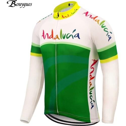 SPAIN Mens Cycling Jersey Long Sleeves Green Thermal Winter Fleece OR Spring Autumn Thin Bicycle Clothing Orange MTB Wear Top