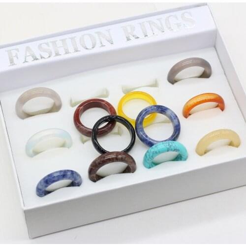 Unisex Natural Stone Agates Rings Trendy Gem Stones Crystal Opal Finger Ring for Women Exquisite Gift 12PC Mix Rings Wholesale