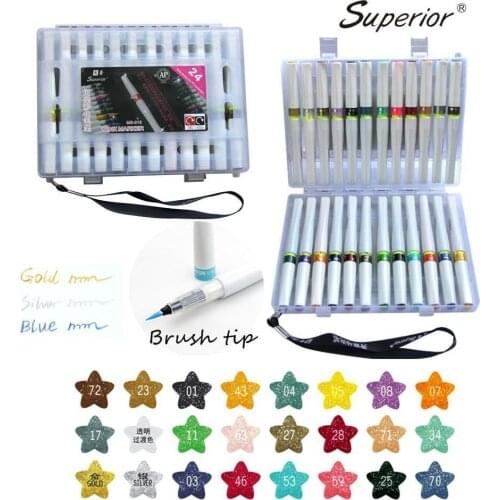 12 24 Colors Glitter Paint Brush Tip Watercolor Art Marker Wink of Stella Sparkle Shine Lettering for Drawing