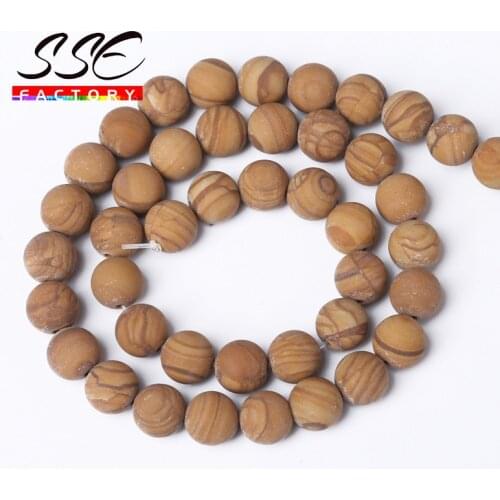 Dull Polish Natural Yellow Wood Striped Stone Beads Round Loose Spacer Beads 4mm - 12mm 15"strand For Jewelry Making Wholesale