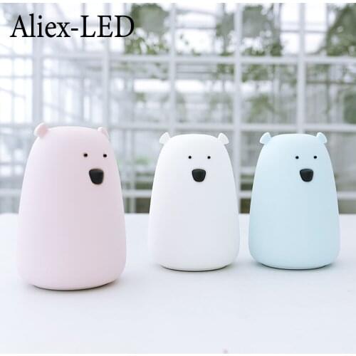 Cute Led Night Light Silicone Bear Bedroom Decoration Night Lamp Soft Touch Sensor Colorful Bedsside Lamp for Children Kids Gift