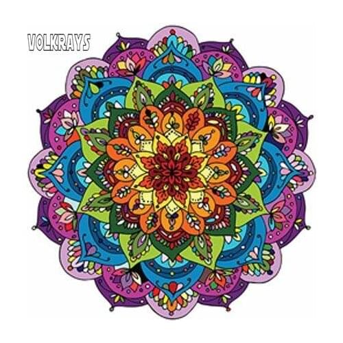 Volkrays Fashion Car Sticker Pretty Rainbow Mandala Flower Accessories Reflective Waterproof Sunscreen Vinyl Decal,12cm*12cm