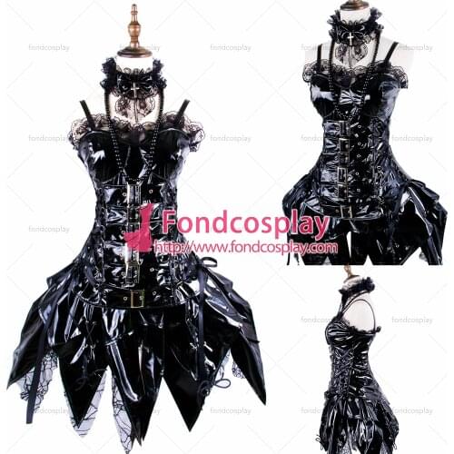 Fondcosplay tripp Fashion Hiphop sexy cross dressing sissy maid Gothic Lolita Punk Black thin Pvc Outfit Dress Tailor-made[G368]