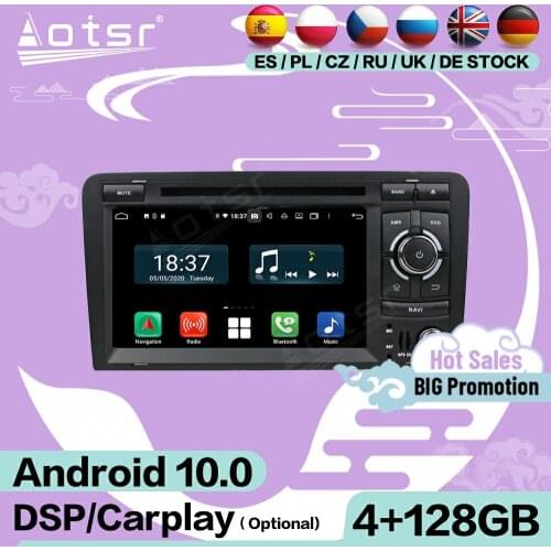 4+128G Carplay Multimedia Android Player For Audi A3 7037 2003 2004 2005 2006 2007 2008 2009-2013 GPS Radio Receiver Head Unit