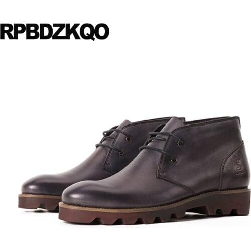 Burgundy genuine leather lace up black men short ankle full grain boots oxford 2018 autumn designer wedding fall shoes business