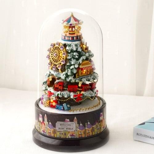 Christmas Tree Buildings Style Music Box Home Decoration DIY Handcraft Creative Revolving Castle in the Sky Music Box ZH429