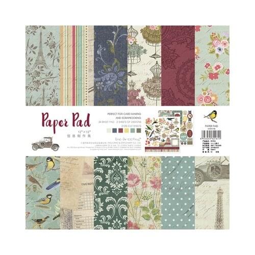 12 inch retro Paris Memory 26 sheets Scrapbook Paper Pack For DIY Gift Wrapping cardstock making background Home Deco Craft