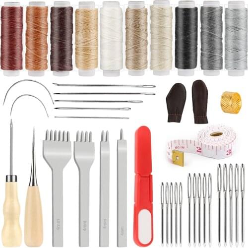 LMDZ Leather Stitching Punch Sewing Kit Leather Craft Tools Kit with 4mm Prong Hole Punch for Beginner Leather Repair Working