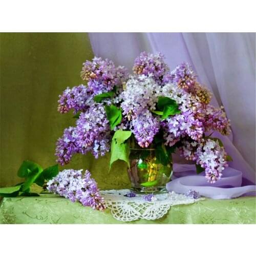 Lilac Flower DIY 11CT Embroidery Cross Stitch Kits Needlework Craft Set Printed Canvas Cotton Thread Home Dropshipping