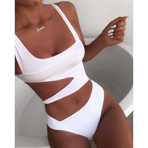 2021 New Sexy White One Piece Swimsuit Women Cut Out Swimwear Push Up Bathing Suits Beach Wear Swimming Suit For Women