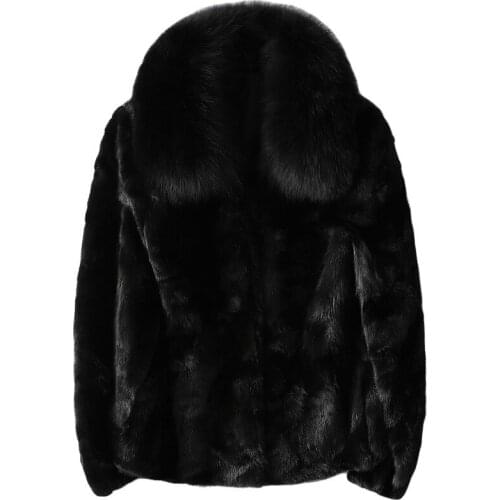 New womens real natural mink fur coat with fox fur collar fashion warm winter waistcoats custom any size