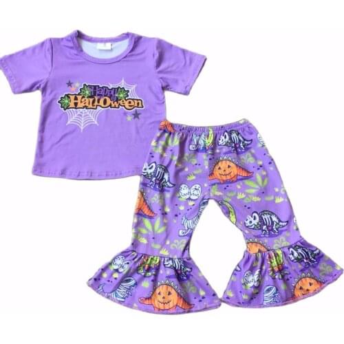 New Thanksgiving Purple Dinosaur Pants Halloween Kids Set Children Boys and Girls Outfit