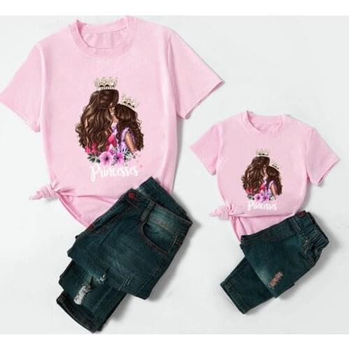 Matching Family Outfits Super Mom & Daughter Print Pink T-shirt Mothers day Present Clothes Summer Fashion Girls & Woman Tshirt