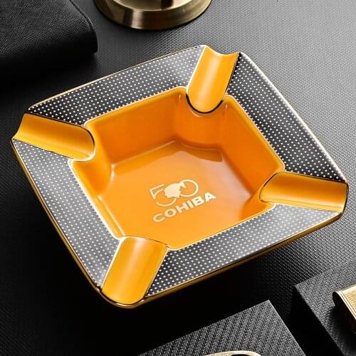 COHIBA cigar ashtray 4 cigar holder ceramic ashtray dining table cigar ashtray large household ashtray with gift box CLG-21FB1