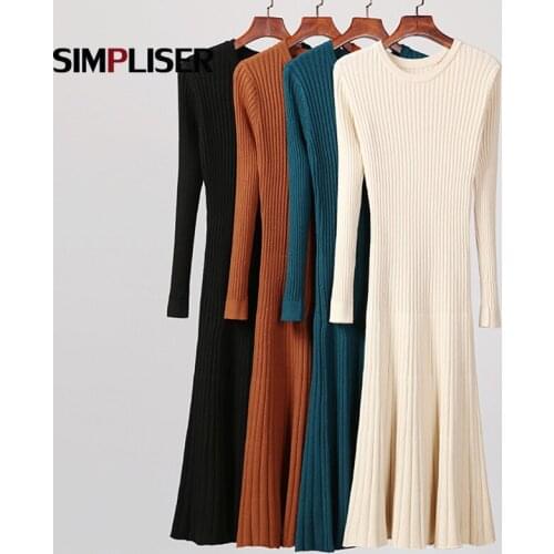 Sweater dress women Thick Warm Autumn Winter Knitting dress female Slim A-line basic dress casual Female Vestidos Vintage Dress