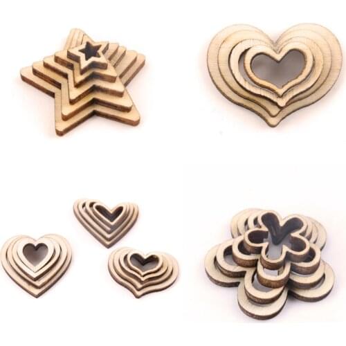 Natural Wooden Hollow Flower Star Heart Handmade Wooden Crafts Accessory Home Decoration Scrapbookings DIY 10-30mm 50pcs
