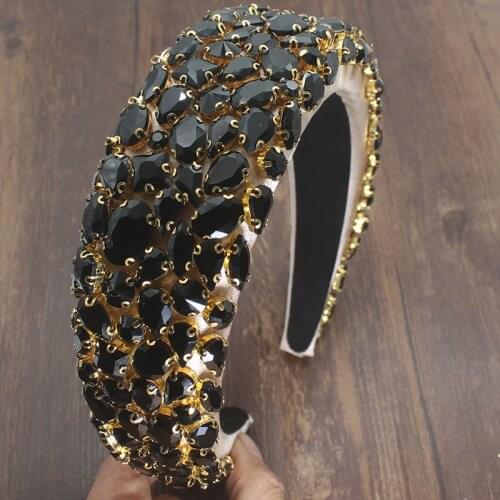 Sparkly Full Black Crystal Baroque Big Headbands Padded Diamante Rhinestone Hairbands For Women Luxury Party Girl Accessories