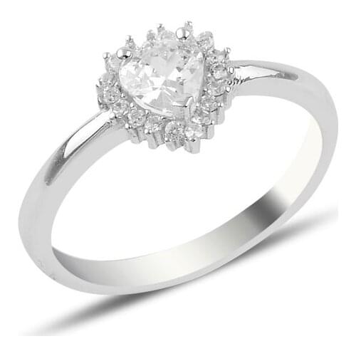 Silver 925 Sterling Heart Zircon Stone Engagement Ring